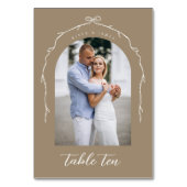 Arch Foto Beige Bow & Ribbon Trouwtafel Nummer Kaart (Voorkant)