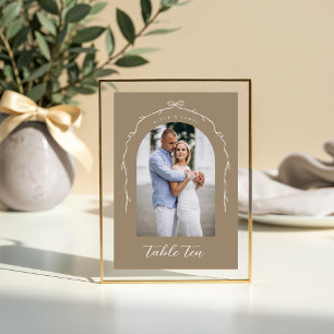 Arch Foto Beige Bow & Ribbon Trouwtafel Nummer Kaart