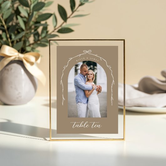 Arch Foto Beige Bow & Ribbon Trouwtafel Nummer Kaart