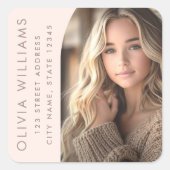 Arch foto bleek roze afstuderen retouradres vierkante sticker (Voorkant)