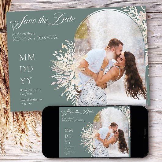 Arch Foto Botanical Foliage Sage Green Horizontal Save The Date