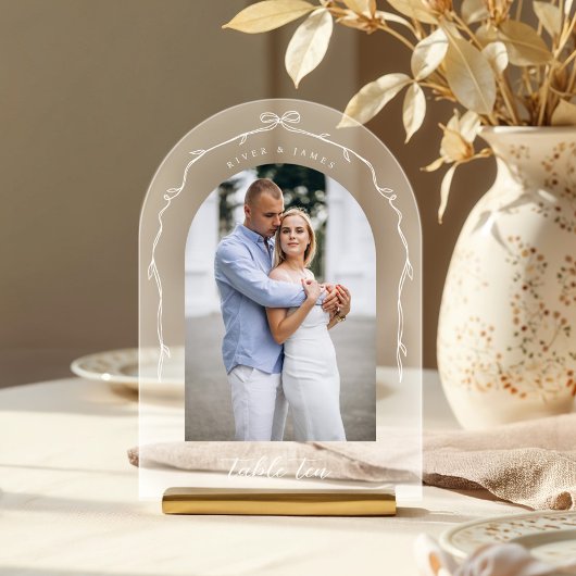Arch Foto Chic Bow & Ribbon Trouwtafel Nummer Acryl Uitnodigingen