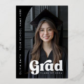 Arch foto folie zwart afstudeerder afstuderen aank folie uitnodiging (Voorkant)