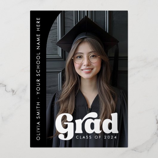 Arch foto folie zwart afstudeerder afstuderen aank folie uitnodiging (Voorkant)