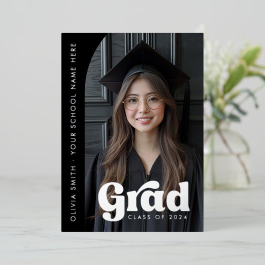 Arch foto folie zwart afstudeerder afstuderen aank folie uitnodiging (Staand Voorkant)