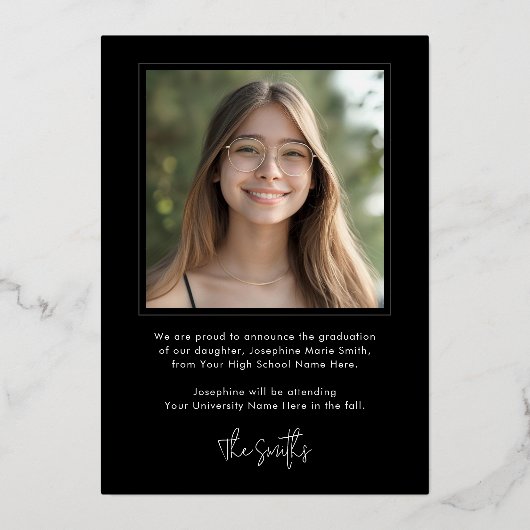 Arch foto folie zwart afstudeerder afstuderen aank folie uitnodiging (Achterkant)