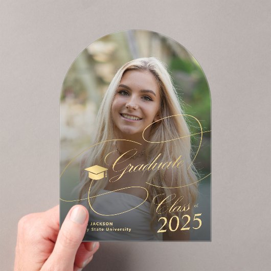 Arch foto goud afstuderen script afstuderen acryl uitnodigingen (Insitu (Draagbaar))