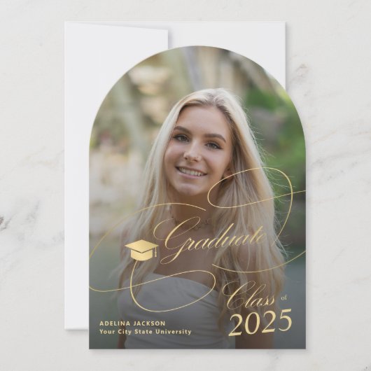 Arch foto goud zwart afstuderen script afstuderen kaart (Voorkant)