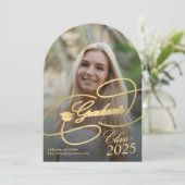 Arch foto goud zwart afstuderen script afstuderen kaart (Staand voorkant)