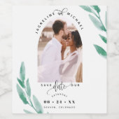 Arch Foto, Groene bladeren Bruiloft Save the Date Wijn Etiket (Enkel label)