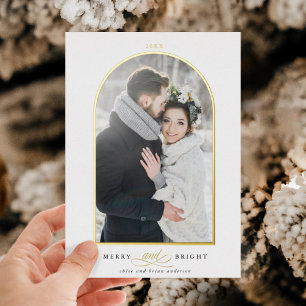 Arch Foto Merry & Bright Goud Folie Kerstkaart Uitnodiging
