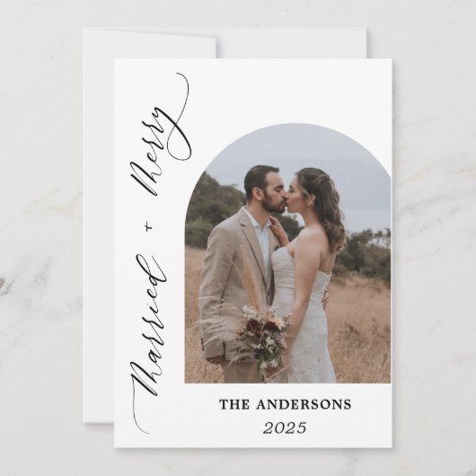 Arch Foto Modern Merry Married Wedding Christmas Bedankkaart (Voorkant)