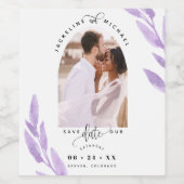 Arch foto, Paarse bladeren bruiloft opslaan van de Wijn Etiket (Enkel label)