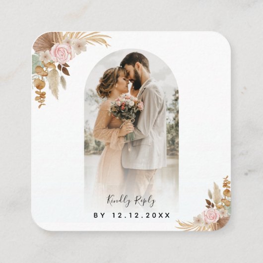 Arch Foto Pampas Grass Boho QR Code Weddenschap RS Informatiekaartje (Achterkant)