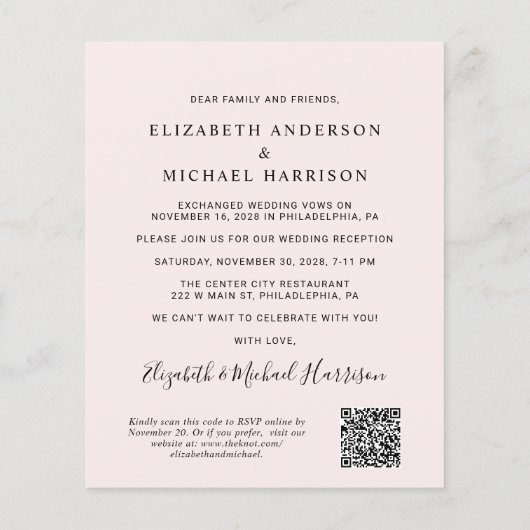 Arch Foto QR Code Roze bruiloft Ontvang uitnodigen (Achterkant)