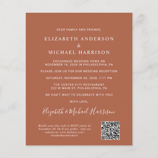 Arch Foto QR Code Terracotta Ontvangst Uitnodiging (Achterkant)