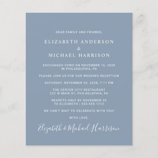 Arch Foto Stoffig Blauw Bruiloft Receptie Uitnodig (Achterkant)