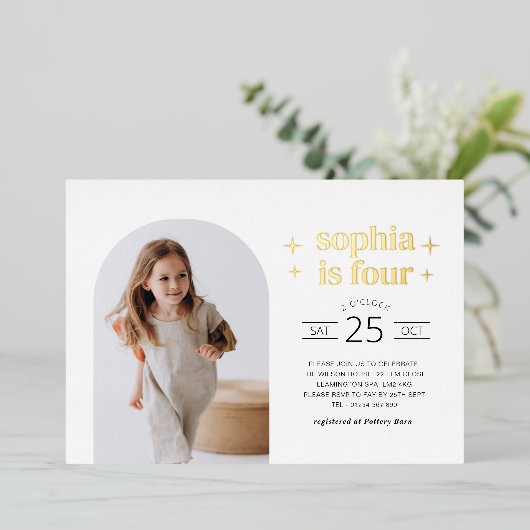 Arch Foto Verjaardag Uitnodiging Landschap Goud (Staand Voorkant)