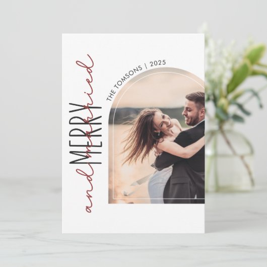 Arch Foto Vrolijk en getrouwd bruiloft Dank u Feestdagenkaart (Staand voorkant)