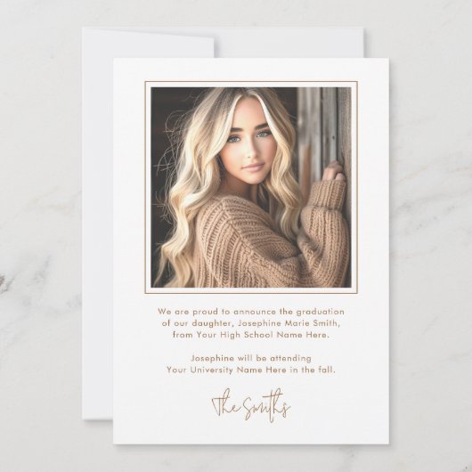 Arch foto wit retro afstudeerder afstuderen aankondiging (Achterkant)