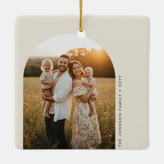 Arch Geometric Photo Family Name Christmas Keramisch Ornament (Achterkant)