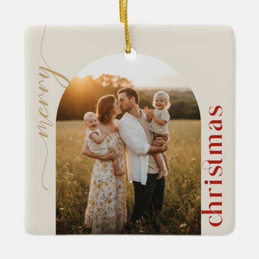 Arch Geometric Photo Family Name Christmas Keramisch Ornament (Voorkant)