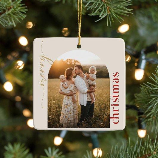 Arch Geometric Photo Family Name Christmas Keramisch Ornament