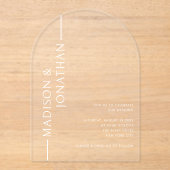 Arch Gestapelde Namen Modern Elegant Clear Wedding Acryl Uitnodigingen (Voorkant)