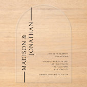 Arch Gestapelde Namen Modern Elegant Clear Wedding Acryl Uitnodigingen (Voorkant)