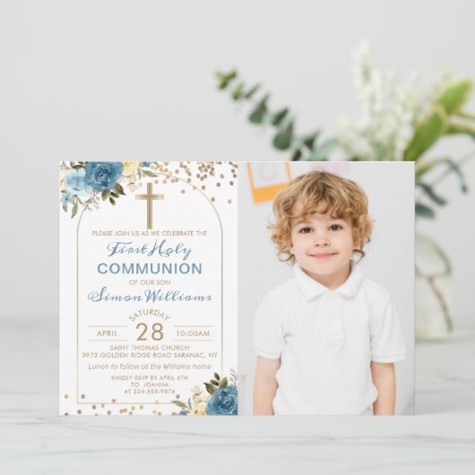 Arch Gold Dusky Blue Floral First Community Foto Kaart (Staand voorkant)