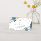 Arch Gold Dusky Blue Floral First Heilige Communie Plaatskaartje (Achterkant)