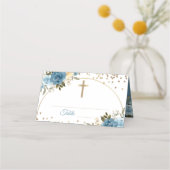 Arch Gold Dusky Blue Floral First Heilige Communie Plaatskaartje (Voorkant)