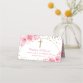 Arch Gold Glitter Pink Floral First Heilige Commun Plaatskaartje (Achterkant)
