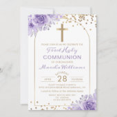 Arch Gold Paars Floral Eerste Heilige Communie Kaart (Voorkant)