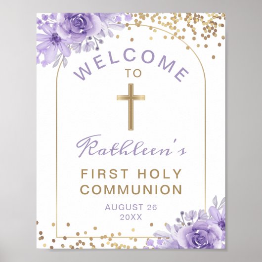 Arch Gold Paars Floral First Community Welkom Poster (Voorkant)