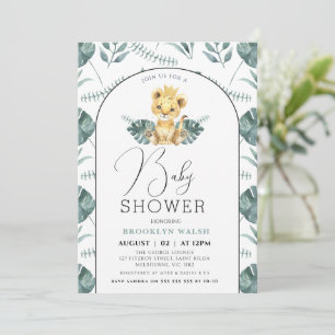 Arch Green Foliage Lion Baby shower Kaart