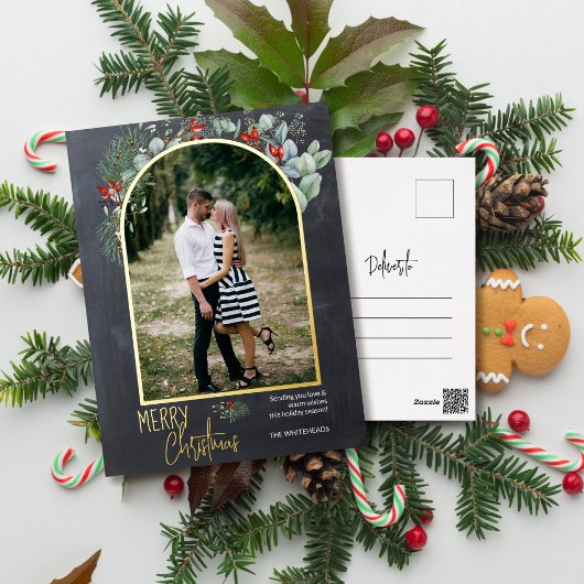 Arch Greenery Merry kerstfoto Chalkboard Folie Feestdagen Briefkaart