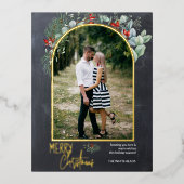 Arch Greenery Merry kerstfoto Chalkboard Folie Feestdagen Briefkaart (Voorkant)