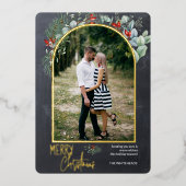 Arch Greenery Merry kerstfoto Chalkboard Folie Feestdagenkaart (Voorkant)