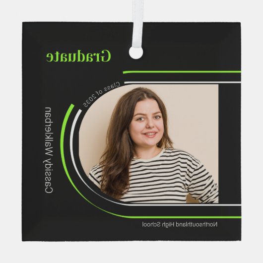 Arch Grey Green Photo Afstuderen Glas Ornament (Achterkant)