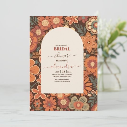 Arch Groovy Retro 70s Bloemen Vrijgezellenfeest Kaart (Staand voorkant)