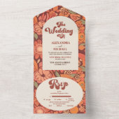 Arch Groovy Retro 70s bloemenbruiloft All In One Uitnodiging (Binnen)