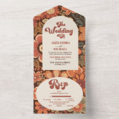 Arch Groovy Retro 70s bloemenbruiloft All In One Uitnodiging (Binnen)