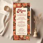 Arch Groovy Retro 70s bloemenbruiloft Menu