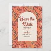 Arch Groovy Retro 70s bloemenbruiloft Save The Date (Voorkant)