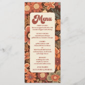 Arch Groovy Retro 70s Bloemige Bruiloft Menu (Voorkant)
