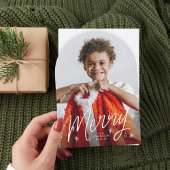 Arch Hand Lettered Merry Starry Holiday Photo Card Kaart