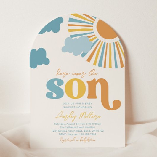 Arch Here Comes The Son Baby shower Invitation Kaart