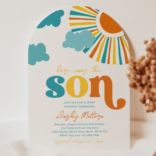 Arch Here Comes The Son Baby Shower Invitation Kaart