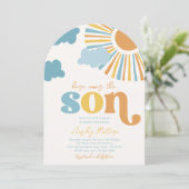 Arch Here Comes The Son Baby shower Invitation Kaart (Staand voorkant)